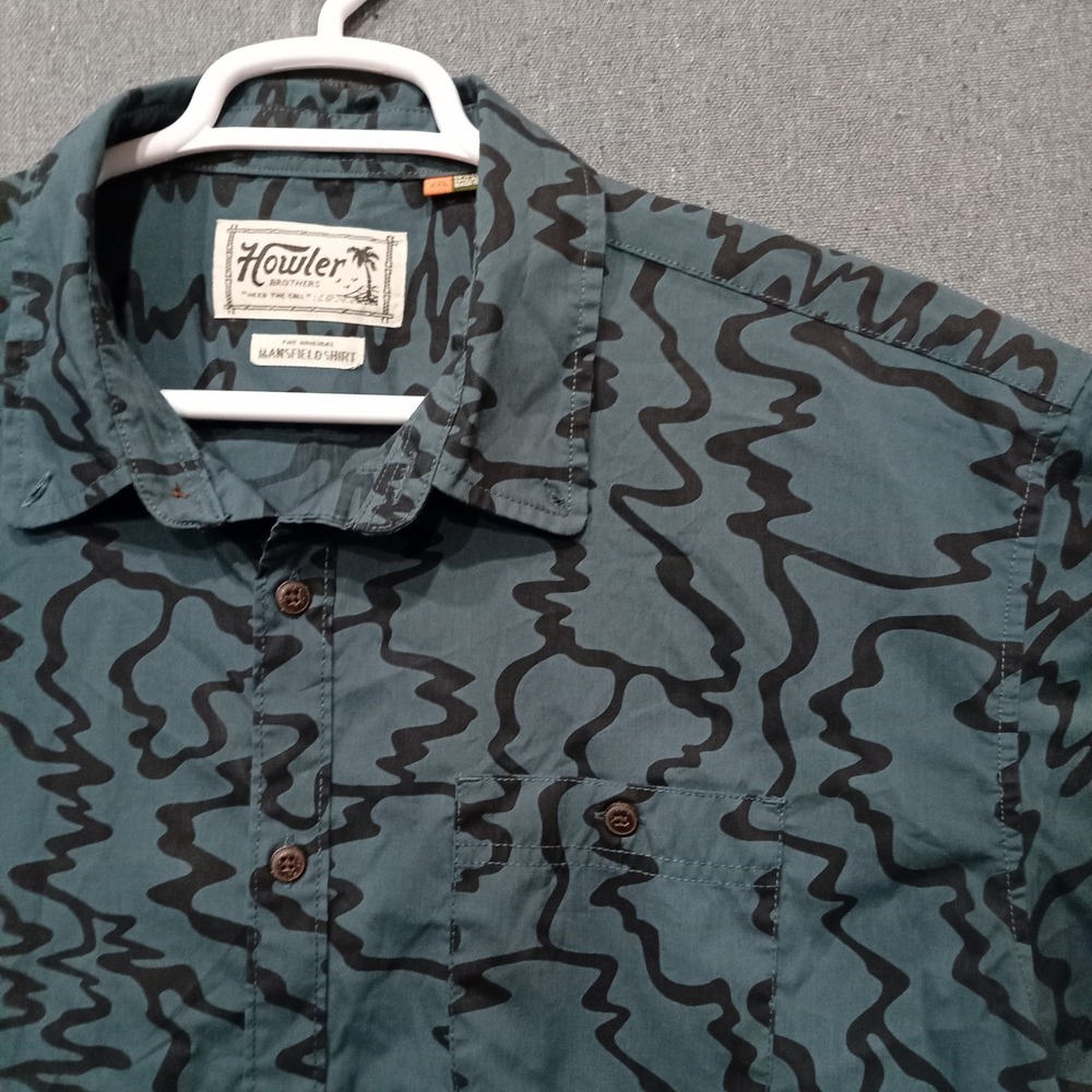 Howler Brothers Mansfield Shirt Mens XXL Short Sleeve Button Down Teal Abstract